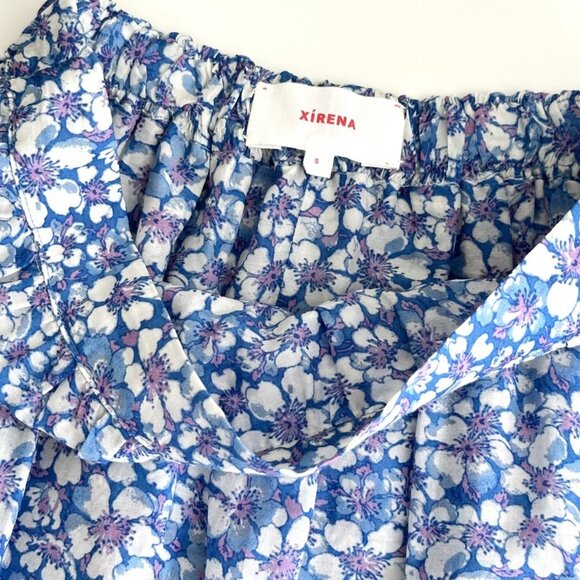 XIRENA Blue Floral Cotton Silk Blend High Low Midi Skirt Size S - Picture 3 of 8